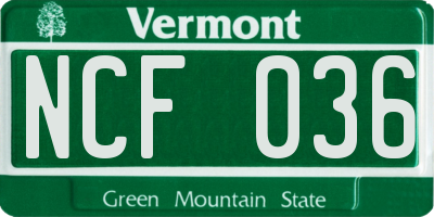 VT license plate NCF036