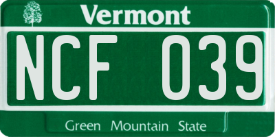 VT license plate NCF039
