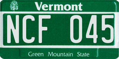 VT license plate NCF045