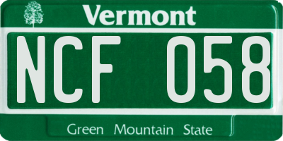 VT license plate NCF058