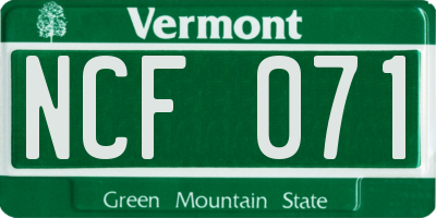 VT license plate NCF071