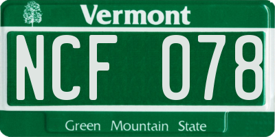 VT license plate NCF078