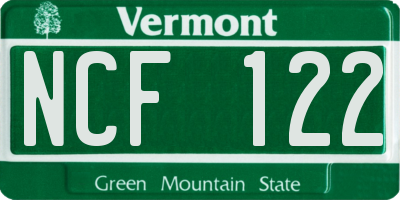 VT license plate NCF122