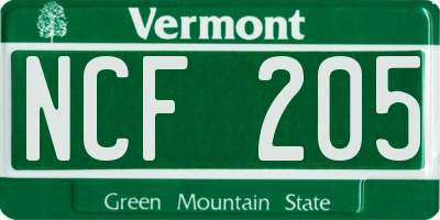 VT license plate NCF205
