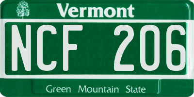 VT license plate NCF206