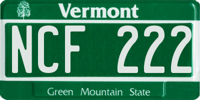 VT license plate NCF222
