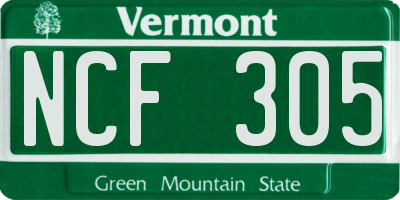 VT license plate NCF305