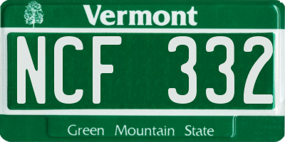 VT license plate NCF332