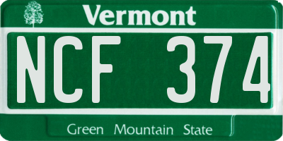 VT license plate NCF374