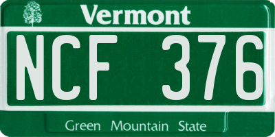 VT license plate NCF376