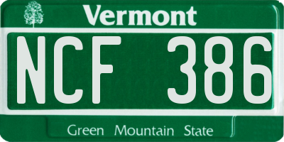 VT license plate NCF386