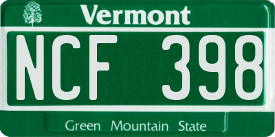 VT license plate NCF398