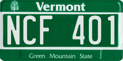 VT license plate NCF401
