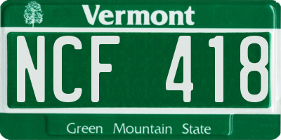 VT license plate NCF418
