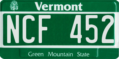 VT license plate NCF452