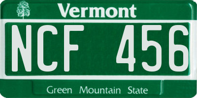 VT license plate NCF456