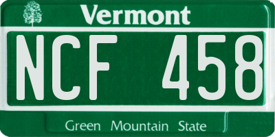 VT license plate NCF458