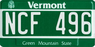 VT license plate NCF496
