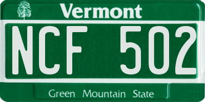 VT license plate NCF502