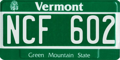 VT license plate NCF602