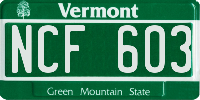VT license plate NCF603