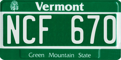 VT license plate NCF670