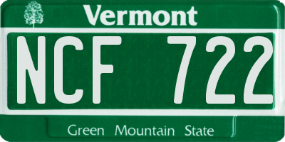 VT license plate NCF722