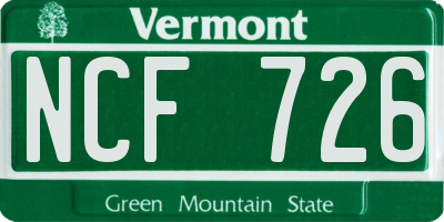 VT license plate NCF726