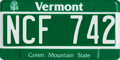 VT license plate NCF742