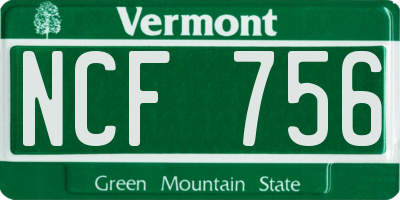 VT license plate NCF756