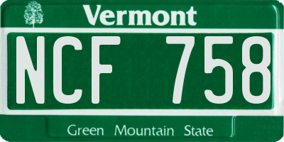 VT license plate NCF758