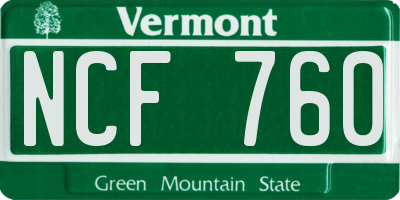 VT license plate NCF760