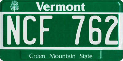 VT license plate NCF762