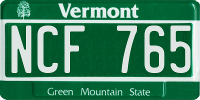 VT license plate NCF765