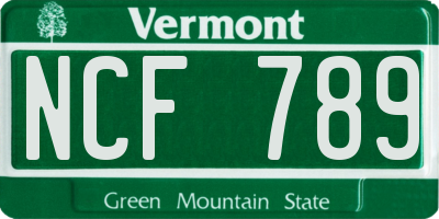 VT license plate NCF789