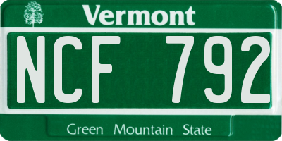 VT license plate NCF792