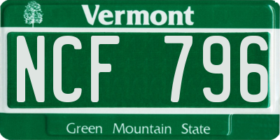 VT license plate NCF796