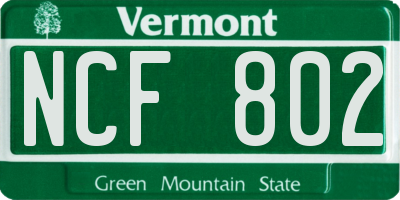 VT license plate NCF802