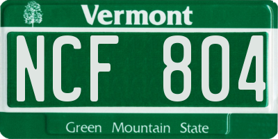 VT license plate NCF804