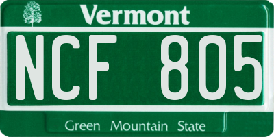 VT license plate NCF805