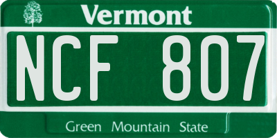 VT license plate NCF807