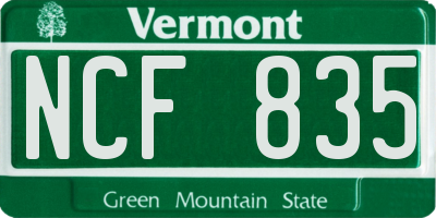 VT license plate NCF835