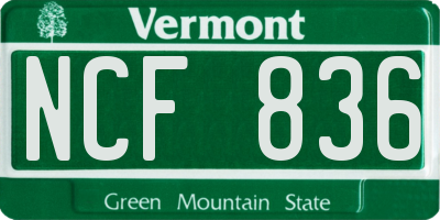 VT license plate NCF836