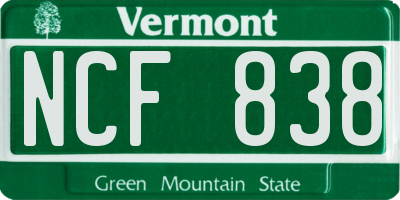 VT license plate NCF838