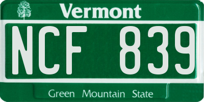 VT license plate NCF839