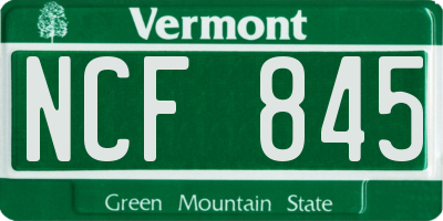VT license plate NCF845