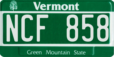 VT license plate NCF858