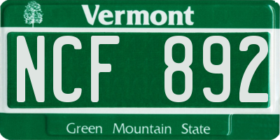VT license plate NCF892