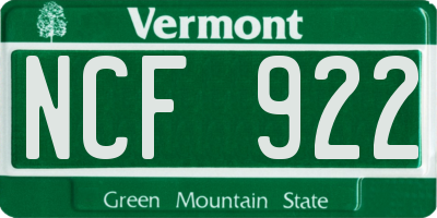 VT license plate NCF922
