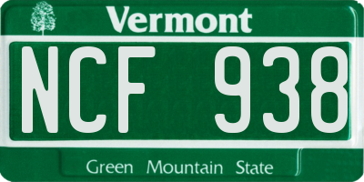 VT license plate NCF938